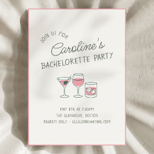Junggesellinnenparty-Cocktail-Rosa-Illustration Cu Einladung
