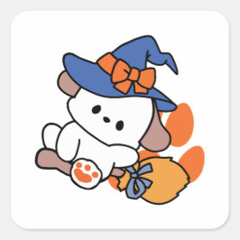 Junghunde im Training - Niedlicher Halloween-Hund Quadratischer Aufkleber