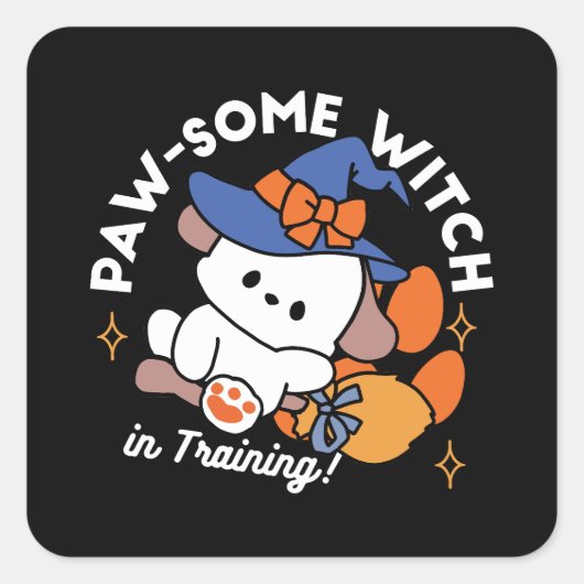 Junghunde im Training - Niedlicher Halloween-Hund Quadratischer Aufkleber (Vorderseite)