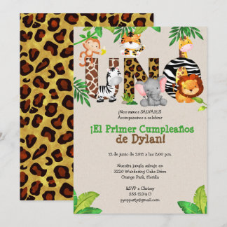 Jungle 1. Geburtstag Party Einladungen - Español