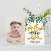 Jungle 1. Geburtstag Wild One Safari Party Einladung (Stehend Vorderseite)