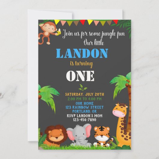 Jungle 1. Geburtstagseinladung Wilde Einladung (Vorderseite)