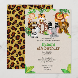 Jungle 4. Geburtstag Party Einladung