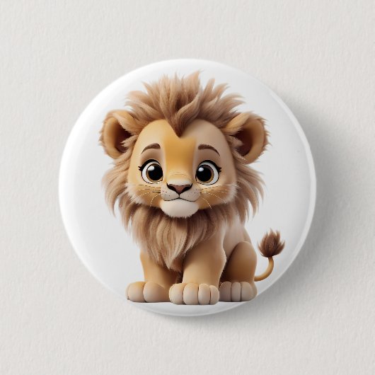 Jungle Adorable Lion Cub Sitting Portrait Button (Vorderseite)