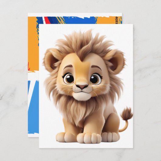 Jungle Adorable Lion Cub Sitting Portrait Postkarte (Vorne/Hinten)
