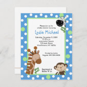 JUNGLE ADVENTURE BLUE Safari Baby Dusche Einladung (Vorne/Hinten)