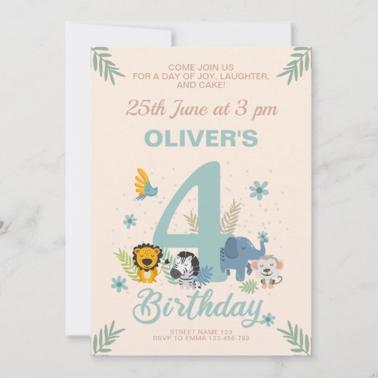 Jungle Adventure Blue Vurth Einladung (Vorderseite)