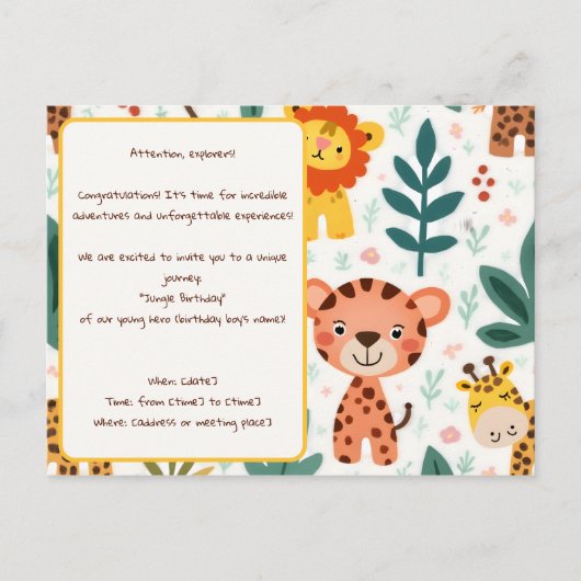 Jungle Adventure-Geburtstagsparty Postkarte (Vorderseite)