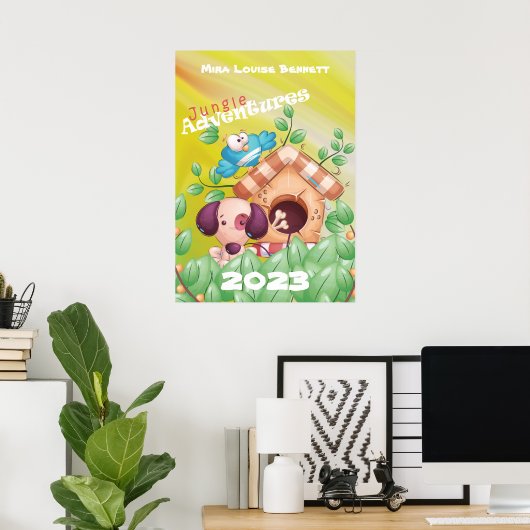 Jungle Adventures mit Name Kids Room Poster (Heimbüro)