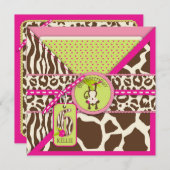 Jungle-Affe 6. Geburtstag Einladung Rosa (Vorne/Hinten)