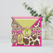 Jungle-Affe 6. Geburtstag Einladung Rosa (Stehend Vorderseite)