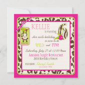 Jungle-Affe 6. Geburtstag Einladung Rosa (Rückseite)