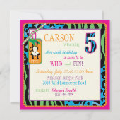 Jungle-Affe Fünfter Geburtstag Einladung wild (Rückseite)