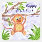 Jungle-Affen-Geburtstagsticker Quadratischer Aufkleber (Vorderseite)