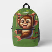 Jungle Affenschwingen auf Baummonogramm Kinder grü Bedruckter Rucksack (Vorderseite)