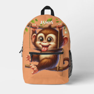 Jungle Affenschwingen Baummonogramm Kids Orange Bedruckter Rucksack