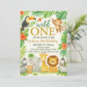 Jungle Animal 1. Geburtstag Party Einladung (Stehend Vorderseite)