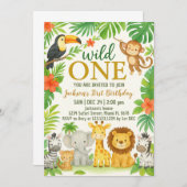 Jungle Animal 1. Geburtstag Party Einladung (Vorne/Hinten)