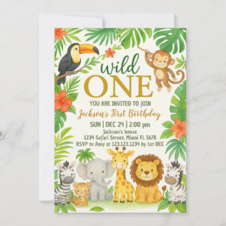 Jungle Animal 1. Geburtstag Party Einladung