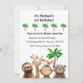 Jungle Animal 1. Geburtstag Party Einladung (Vorderseite)