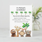 Jungle Animal 1. Geburtstag Party Einladung (Stehend Vorderseite)
