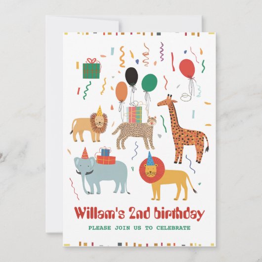 Jungle Animal 2. Geburtstag Einladung (Vorderseite)