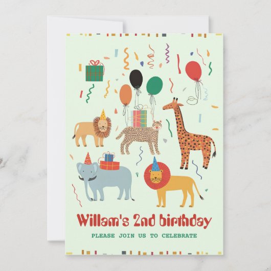 Jungle Animal 2. Geburtstag Einladung (Vorderseite)