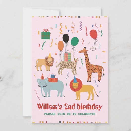 Jungle Animal 2. Geburtstag Einladung (Vorderseite)