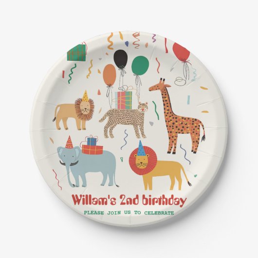 Jungle Animal 2. Geburtstag Pappteller (Vorderseite)