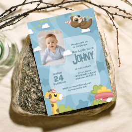 Jungle Animal Blue 1. Geburtstag Einladung