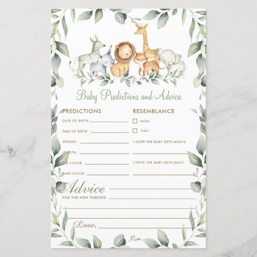 Jungle Animal Greenery Baby Vorhersagen und Ratsch (Vorderseite)