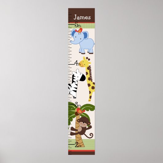 Jungle Animal Pals Growth Chart Behielt auf 8x44! Poster (Vorne)