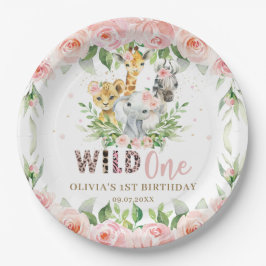 Jungle Animal Pink Floral Wild 1 1. Geburtstag Pappteller