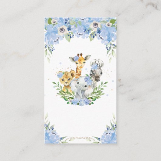 Jungle Animal Safari Blue Floral Diaper Raffle Begleitkarte (Rückseite)
