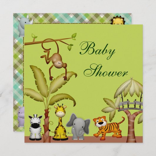 Jungle Animal Safari Celebration Baby Dusche Einladung (Vorne/Hinten)