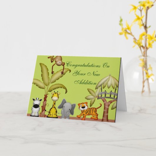 Jungle Animal Safari Celebration Baby Dusche Karte (Gelbe Blume)
