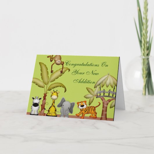 Jungle Animal Safari Celebration Baby Dusche Karte (Vorderseite)