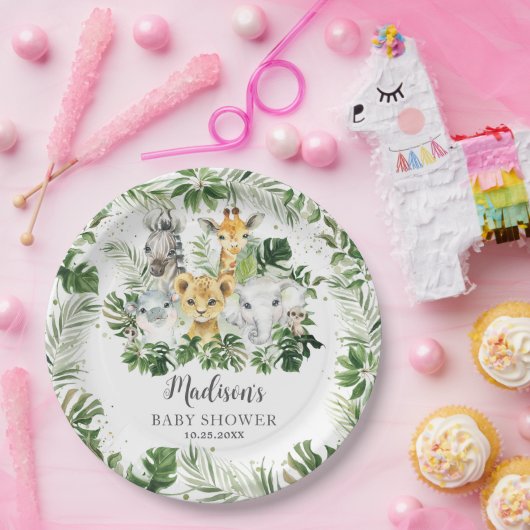 Jungle Animal Safari Grüne Neutrale Baby Dusche Pappteller (Party)