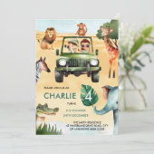 Jungle Animal Safari Kindergeburtstag Einladung (Stehend Vorderseite)