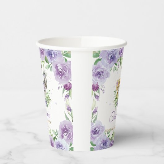 Jungle Animal Safari Lila Floral Baby Dusche Pappbecher (Links)