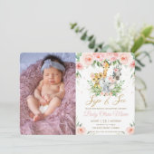 Jungle Animal Safari Pink Blumensippe und See Foto Einladung (Stehend Vorderseite)