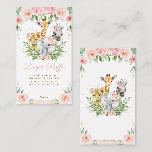 Jungle Animal Safari Pink Floral Diaper Raffle Begleitkarte (Vorne/Hinten)