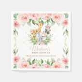 Jungle Animal Safari Pink Floral Girl Babydusche Serviette (Vorderseite)