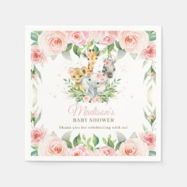 Jungle Animal Safari Pink Floral Girl Babydusche Serviette