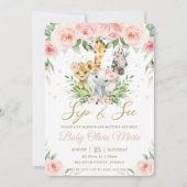 Jungle Animal Safari Rosa Blush Bloral Sip und See Einladung (Vorderseite)