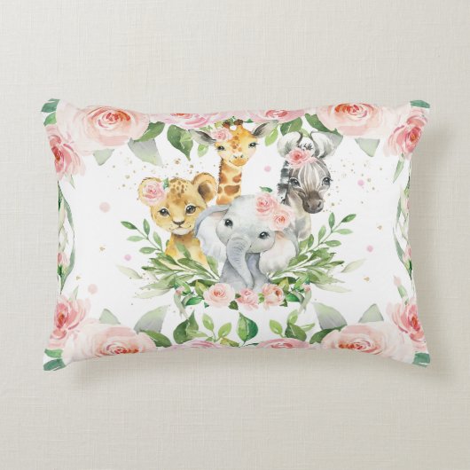 Jungle Animal Safari Rosa Girl Kinderzimmer Room Dekokissen (Vorderseite)