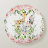 Jungle Animal Safari Rosa Girl Kinderzimmer Room Rundes Kissen (Rückseite)