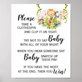 Jungle Animal Say Baby Baby Shower Sign Poster