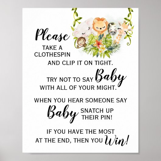 Jungle Animal Say Baby Baby Shower Sign Poster (Vorne)