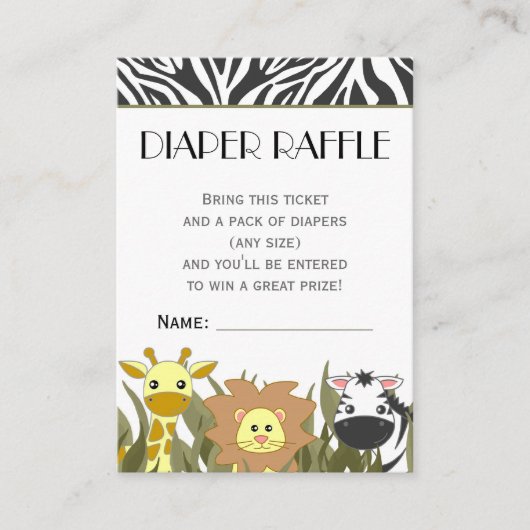 Jungle Animal Theme Diaper Raffle Ticket Begleitkarte (Vorderseite)